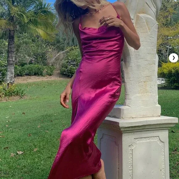 Princess Polly Lioness Walk The Line Midi Dress Magenta Size S
